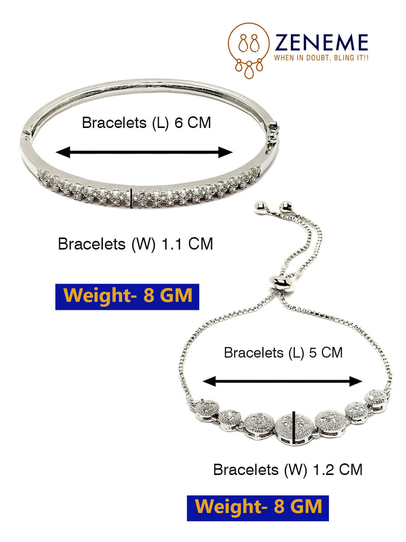 Rhodium Plated Silver Toned American Diamond Studded Bracelet combo Set of 2
