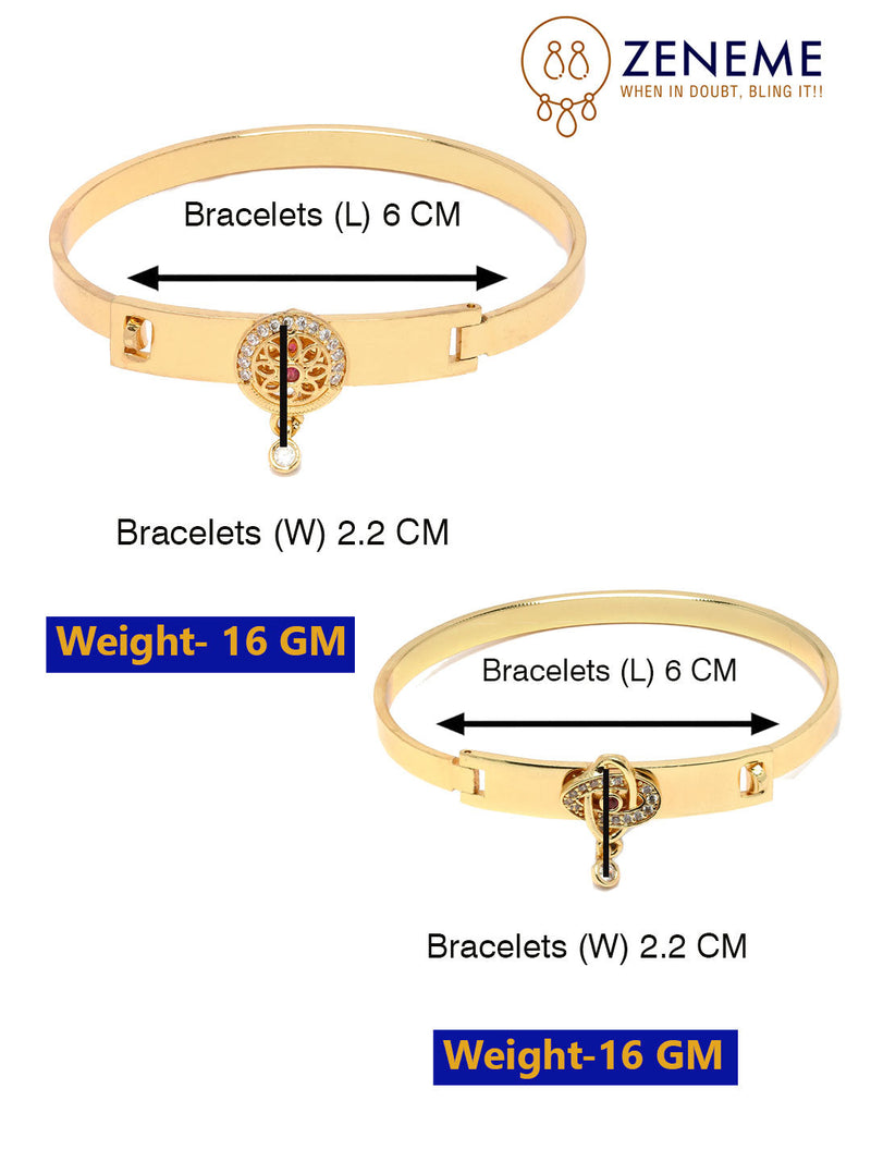 Gold Plated Minimal Design Drop CZ Studded Cuff Bracelet Set Of 2