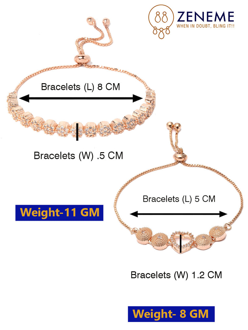Rose Gold Plated Halo Star Charm Beaded & Floral Design Set Of 2  Adjustable Stackable Bracelets