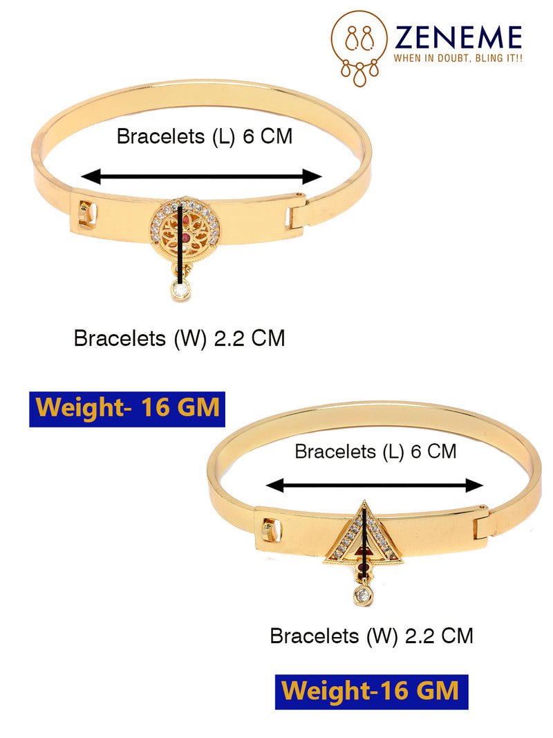 Gold Plated Minimal Design Drop CZ Studded Cuff Bracelet Set Of 2