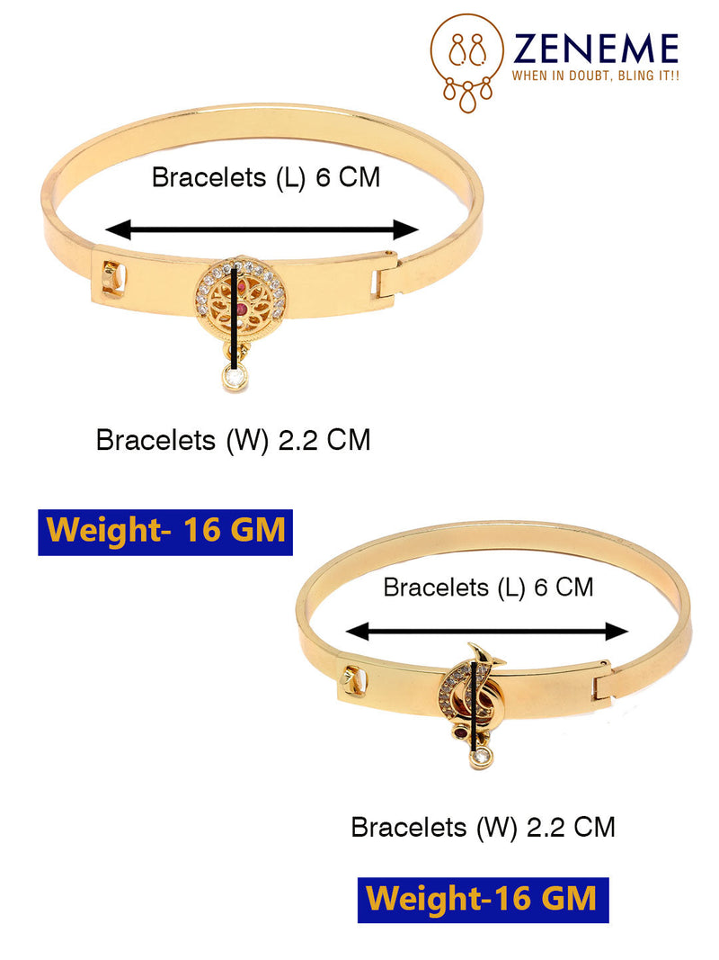 Zeneme Gold Plated Minimal Design Drop CZ Studded Cuff Bracelet Set Of 2