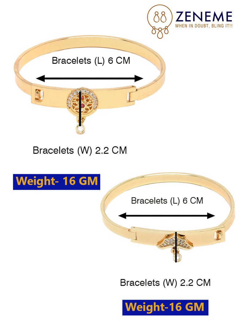 Gold Plated Minimal Design Drop CZ Studded Cuff Bracelet Set Of 2