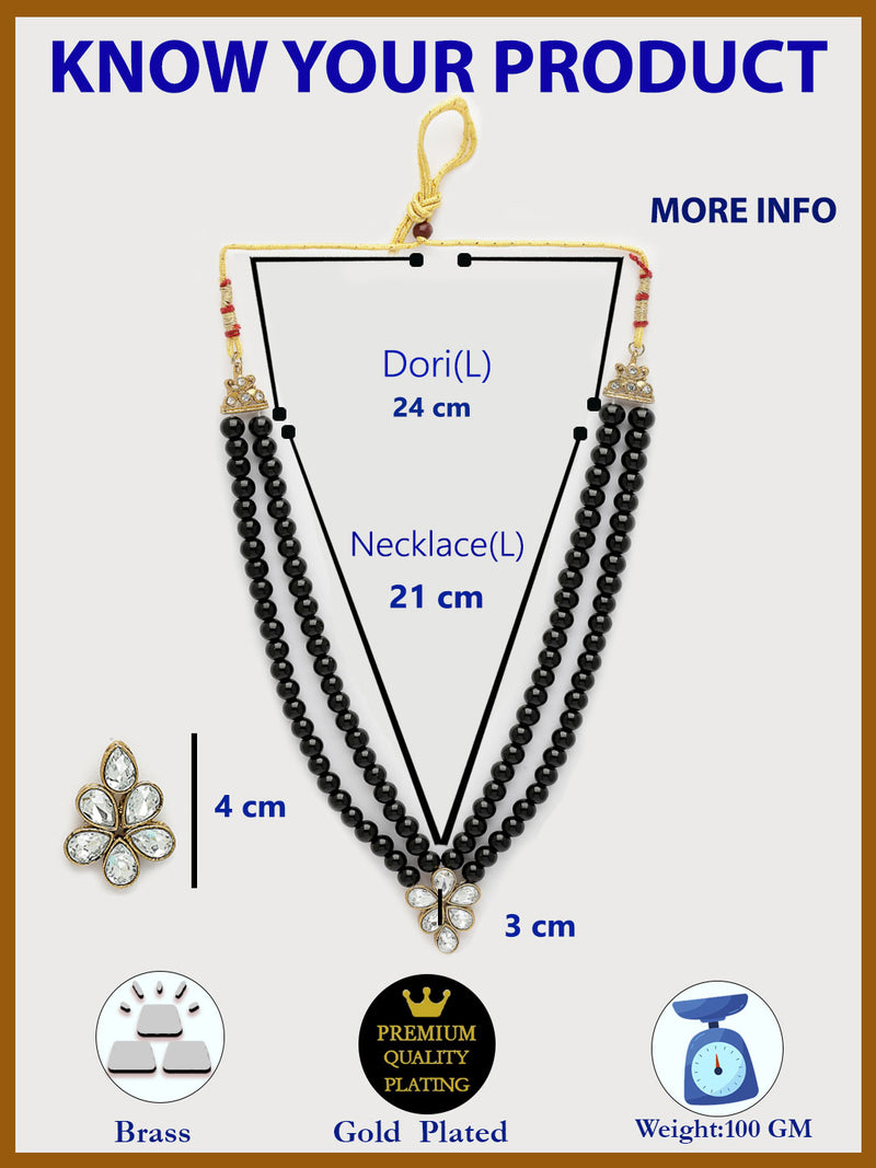 Gold Plated with Black Pearl & Kundan Studded Necklace Set