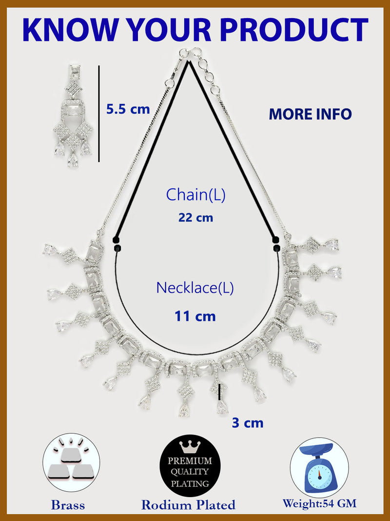 Rhodium Plated Crystal White American Diamond Studded Jewellery Set