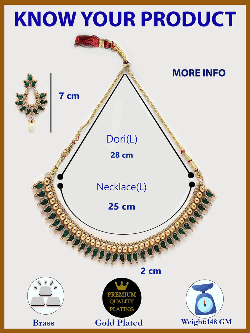Gold Plated with Priyaasi Floral Kemp Design & Green Stone Studded Necklace Set