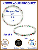 Rhodium Plated Silver Toned Multicoloured Rectangle AD Studded Set Of 4 Stylish Bangles
