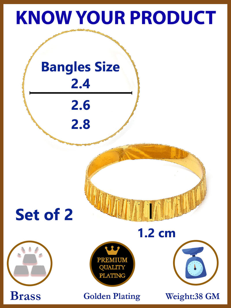 Gold Plated Set Of 2 Traditional Classic Textured Bangle Set