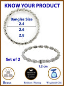 Rhodium Plated Silver Toned White AD Studded Set Of 2 Stylish Floral Design Bangles