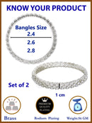 Rhodium Plated Silver Toned Set Of 2 Stylish Symetric Design Bangles