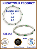 Rhodium Plated Silver Toned Green Square AD Studded Set Of 2 Floral Stylish Bangles