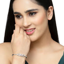 Rhodium-Plated Silver Toned Round Pink American Diamond Studded Kada Bracelet