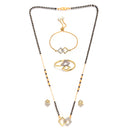 Gold-Plated & White AD-Studded & Beaded Square Shaped Mangalsutra Set