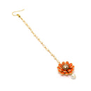 Gold-Plated Pearl Studded Orange Flower Maang Tikka