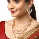 Gold-Plated White Pearl Drop 3 Layered Jewelry Set