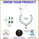 Rhodium-Plated Green American Diamond Studded Fashionable Necklace & Earrings Jewellery Set