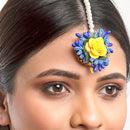 Gold Plated Floral Yellow And Blue Gotta Patti Maang Tikka (Mehandi,Haldi,Bridal,Baby Shower)