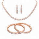 ZENEME Rhodium Plated AD Pastel Square-Cut Tennis Line Necklace Set with Earrings & Bangles for Women & Girls