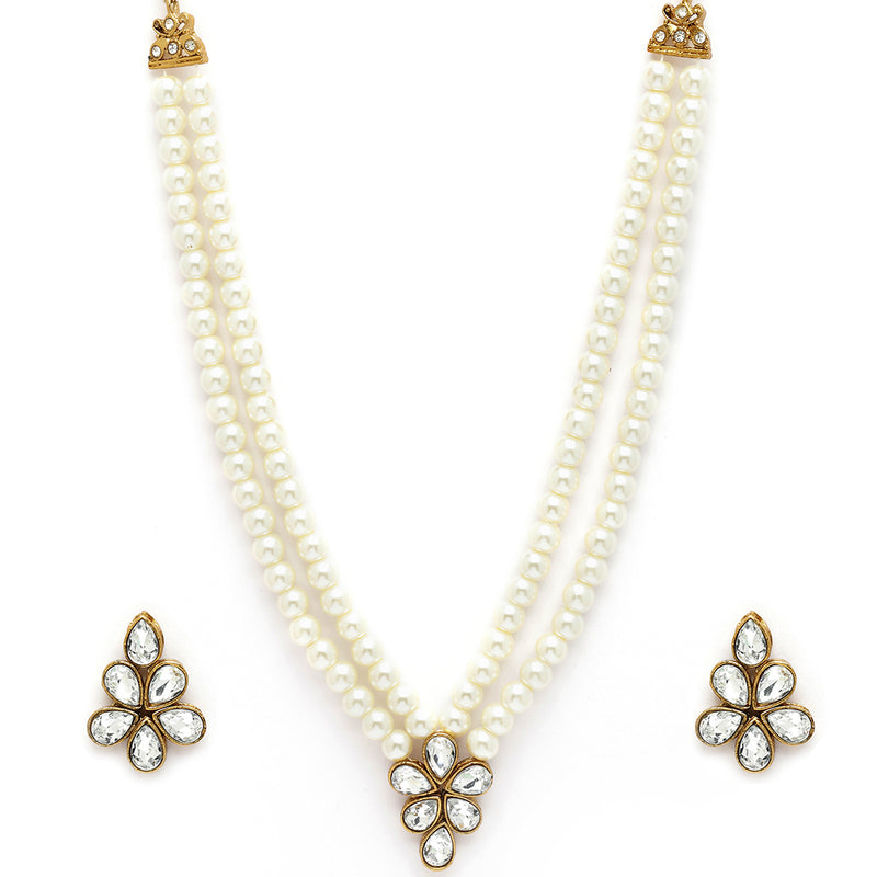 Gold Plated White Pearl & Kundan Studded Jewellery Set