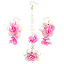 Gold-Plated Pearl White & Pink Gota Patti Flower Maang Tikka Set