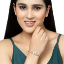 Rhodium-Plated Silver Toned Round Pink American Diamond Studded Kada Bracelet