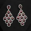 Rhodium Plated Silver Toned with Red American Diamond Dangler Earrings