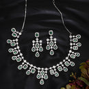 Rhodium Plated Emerald Green American Diamond Stones Studded Jewellery Set