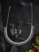 Rhodium Plated Unique Design white American Diamond Stones Studded Jewellery Set