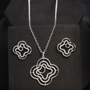 Rhodium Plated Elegant Clover Shaped American Diamond Pendant Set