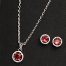 Rhodium Plated with Round Red American Diamond Studded Pendant Set