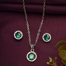 Rhodium Plated with Round Green American Diamond Studded Pendant Set