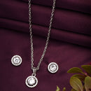 Rhodium Plated with Round White American Diamond Studded Pendant Set