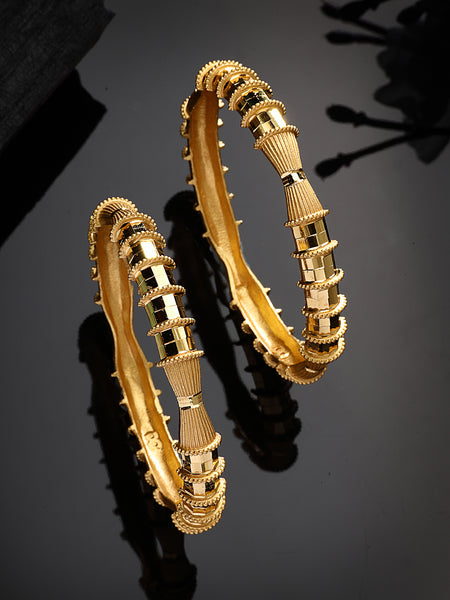 Gold Plated Set Of 2 Traditional Classic Textured Designer Bangle Set