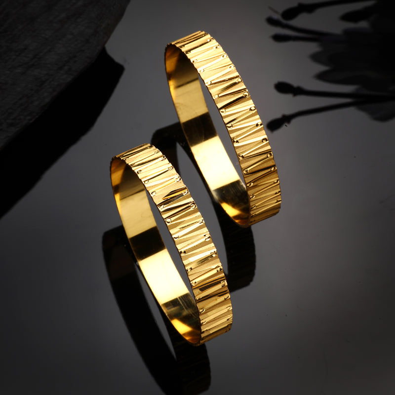 Gold Plated Set Of 2 Traditional Classic Textured Bangle Set