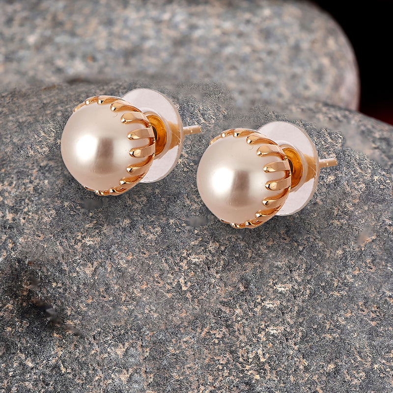 Earring Engraved Pearl Daily Office Wear Push Back Stud Jewellery For Girls and Women