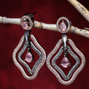 Rose Gold-Plated Gunmetal Toned Pink American Diamond studded Layered Drop Earrings