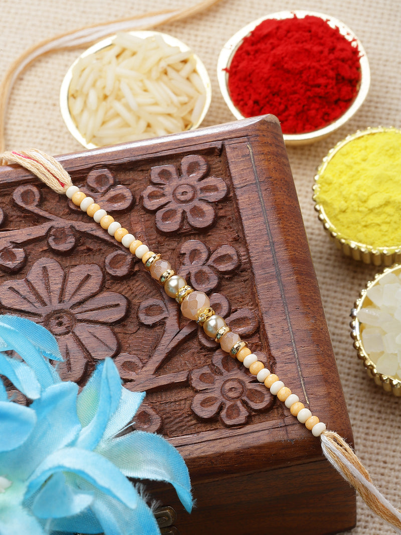 Traditional Gold Toned Beads Stringed Rakhi