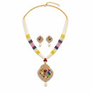 Traditional Gold Toned Brass Peacock Design Pearl Beads Necklace Set for Women