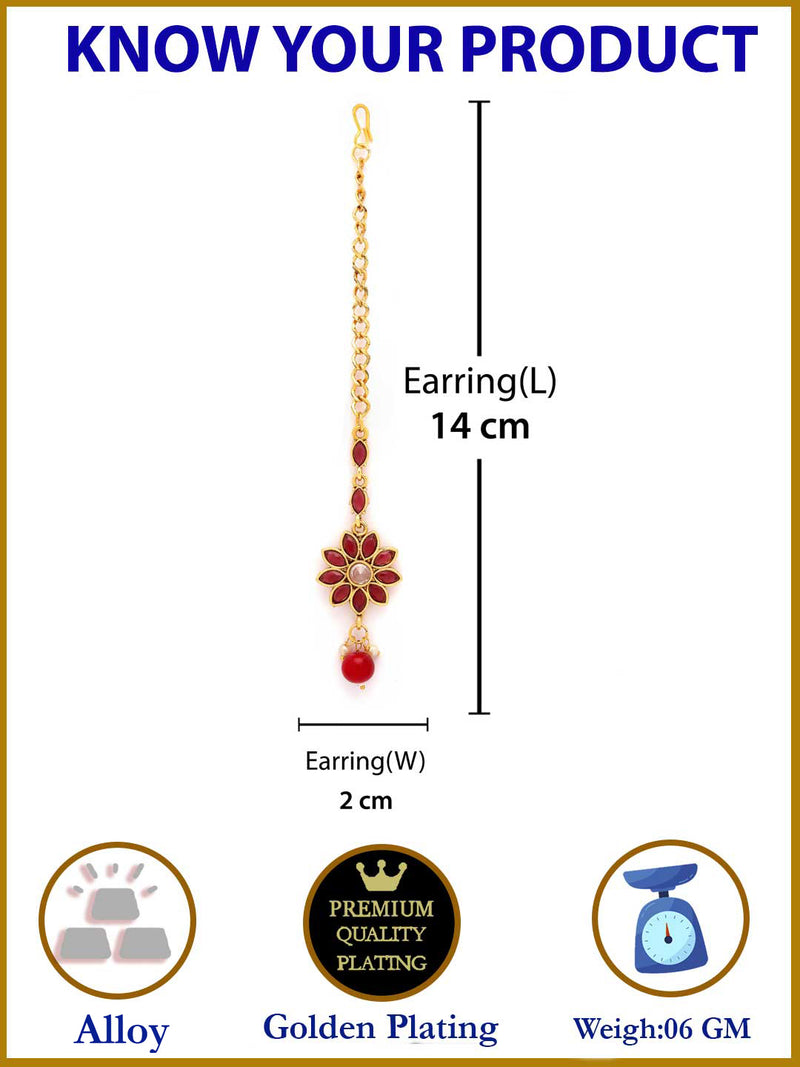 Minimal Floral  Gold Plated Traditional Kundan & Pearl Maang Tikka