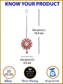 Rhodium Plated Silver Toned Red & White American Diamond Studded Bridal Maang Tikka