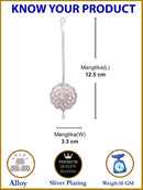 Rhodium Plated Silver Toned Pink & White American Diamond Studded Bridal Maang Tikka