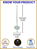 Rhodium Plated Silver Toned Mint Green Oval American Diamond Studded  Maang Tikka