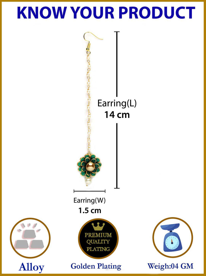Gold Plated with Green Stones & Pearl Drop Traditional  Maang Tikka Set Of 5