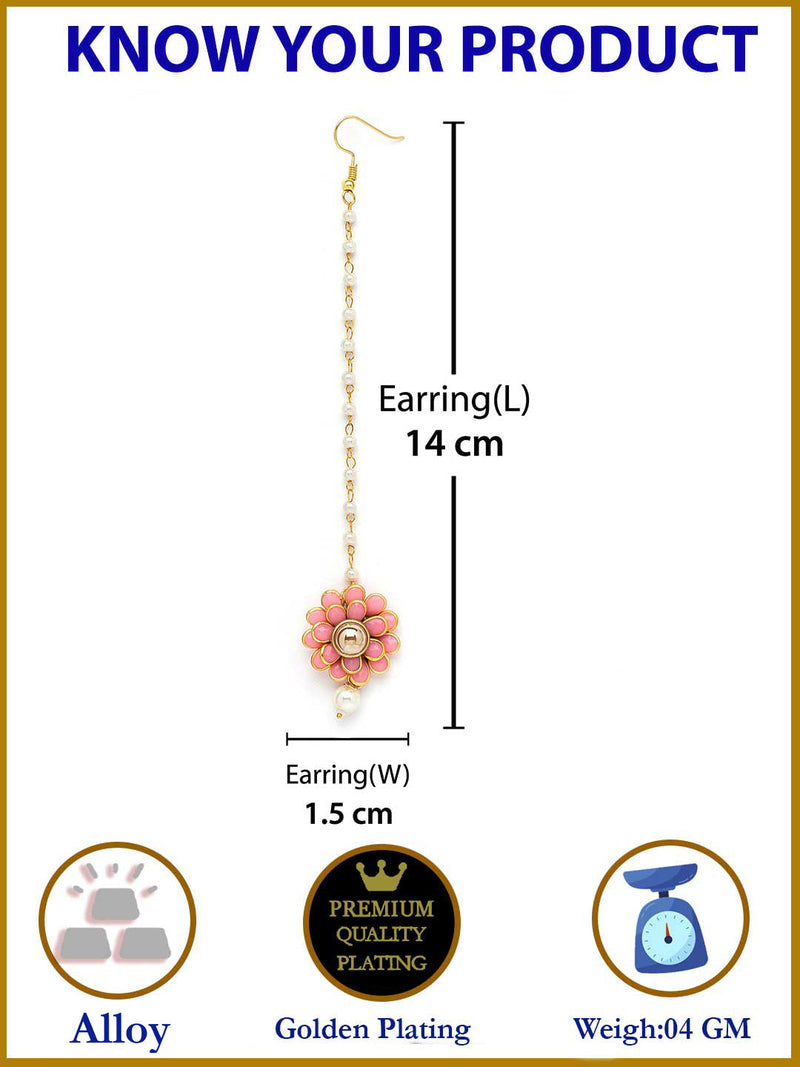 Zeneme Gold Plated with Pink Stones & Pearl Drop Traditional Maang Tikka Set Of 5