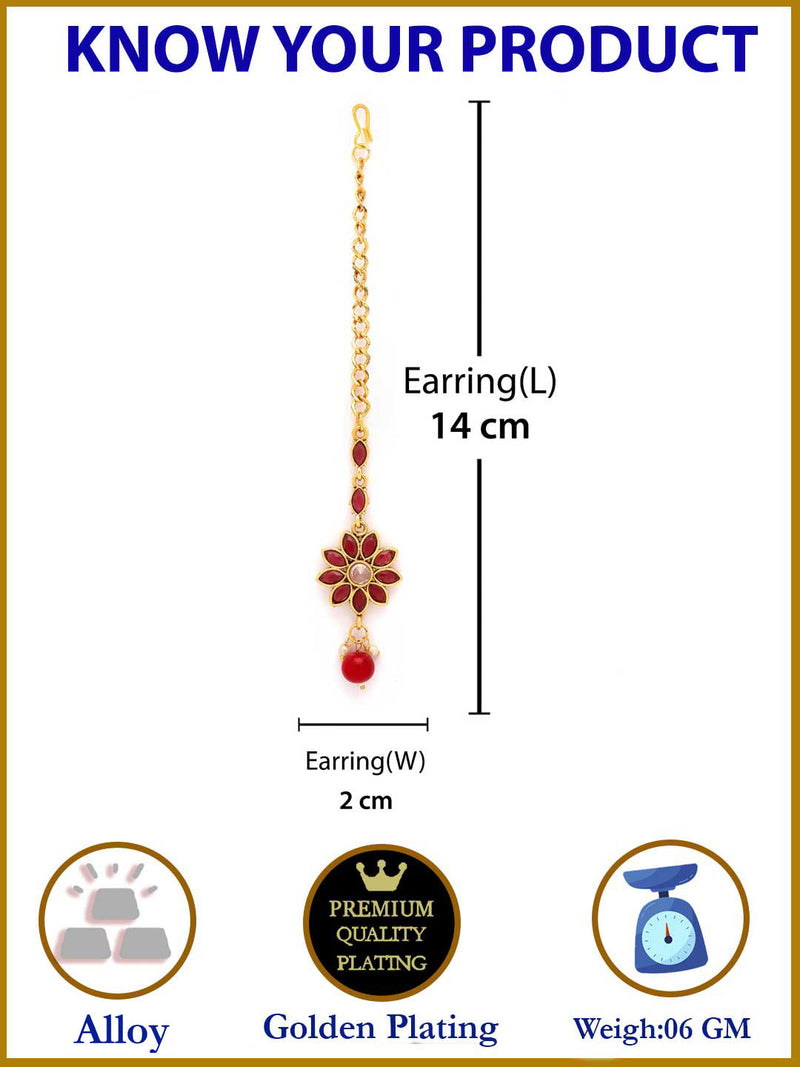 Minimal Floral  Gold Plated Traditional Kundan & Pearl Maang Tikka