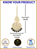 Traditional Gold Plated Kundan & Black Bead Chandbali Maang Tikka