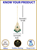 Traditional Gold Plated Kundan Studded & Green Drop Pearl Maangtikka