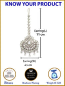 Rhodium Plated Silver Toned American Diamond  Maang Tikkaa with Elegant Dangling Stones