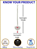 Rhodium Plated Silver Toned Red Oval American Diamond Studded Maang Tikka