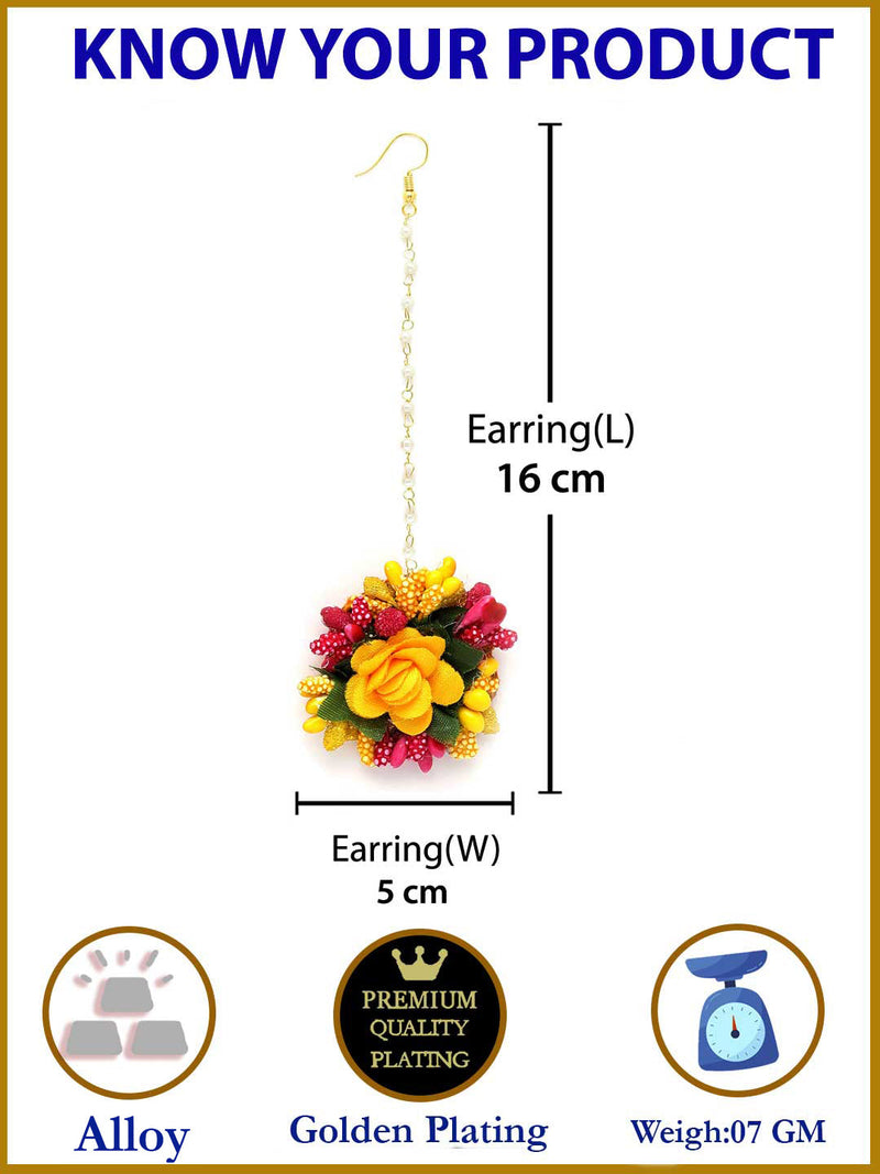 Gold Plated Floral Pink Yellow And Green Gotta Patti Maang Tikka  (Mehandi,Haldi,Bridal,Baby Shower)