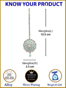 Rhodium Plated Silver Toned Mint Green & White American Diamond Studded Bridal Maang Tikka